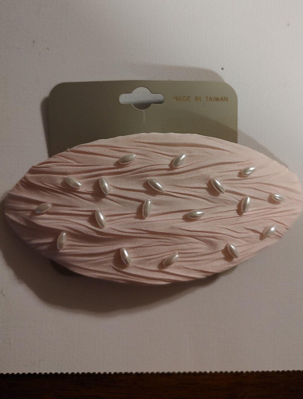 Pearl-Embellished Pink Fabric Hair Barrette
